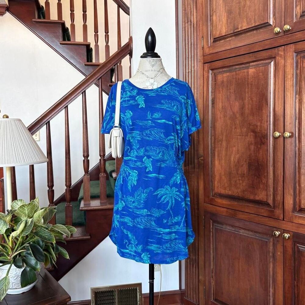 Oasis Two Tone Blue Dress Coverup Swim Beach Vacation Ocean Flamingo Waves